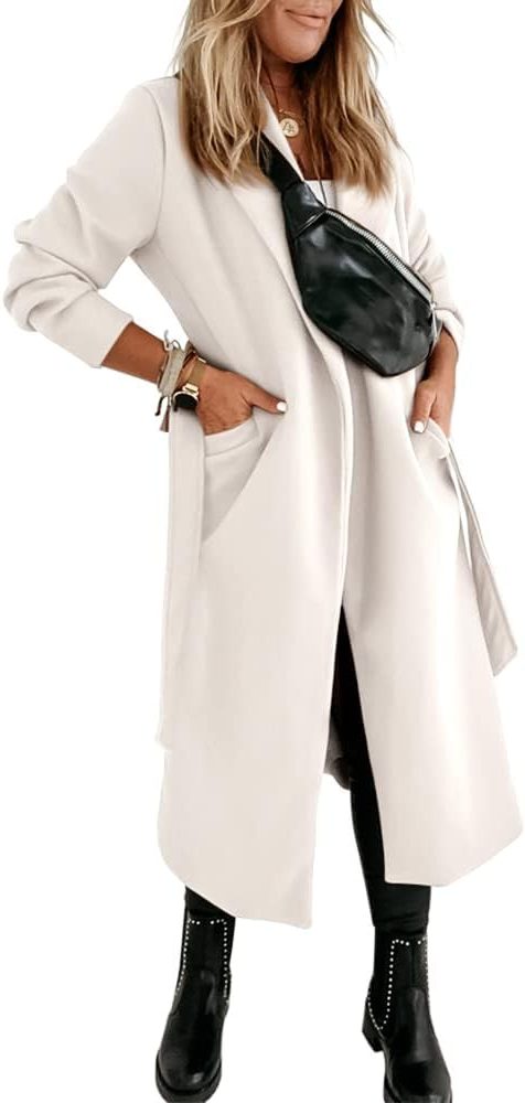 Long Belted Lapel Coat for Women - View 19