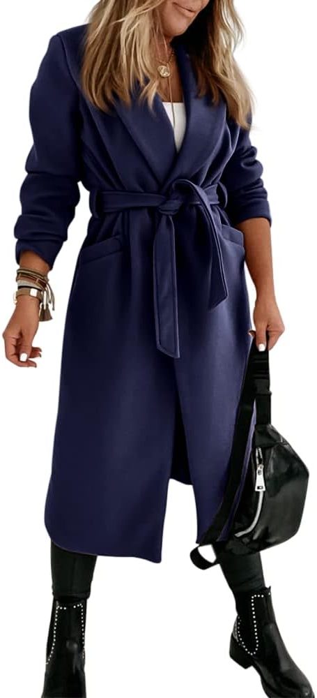 Long Belted Lapel Coat for Women - View 23