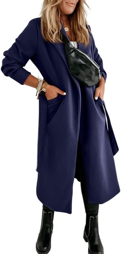 Long Belted Lapel Coat for Women - View 24