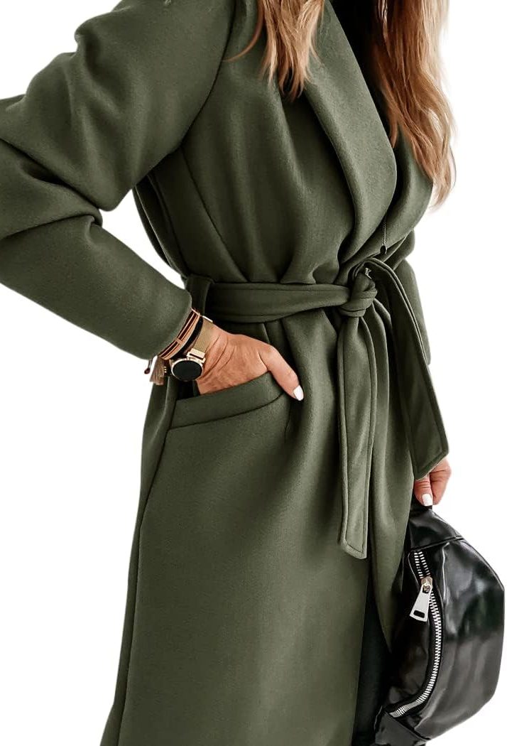 Long Belted Lapel Coat for Women - View 27