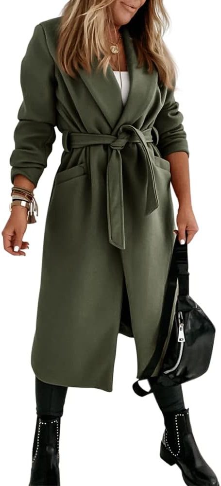 Long Belted Lapel Coat for Women - View 28