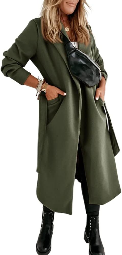 Long Belted Lapel Coat for Women - View 29