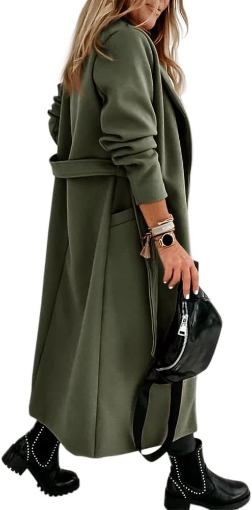 Long Belted Lapel Coat for Women - View 30