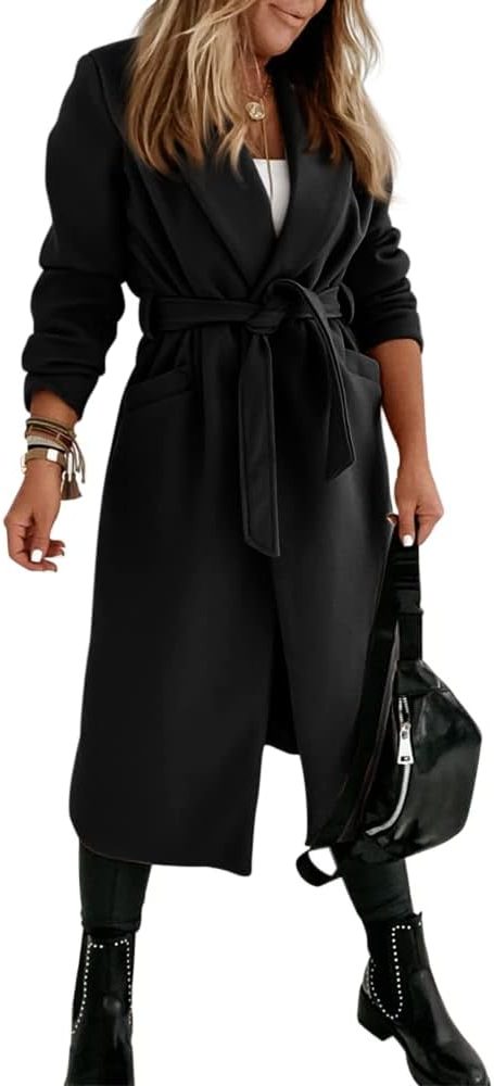 Long Belted Lapel Coat for Women - View 33