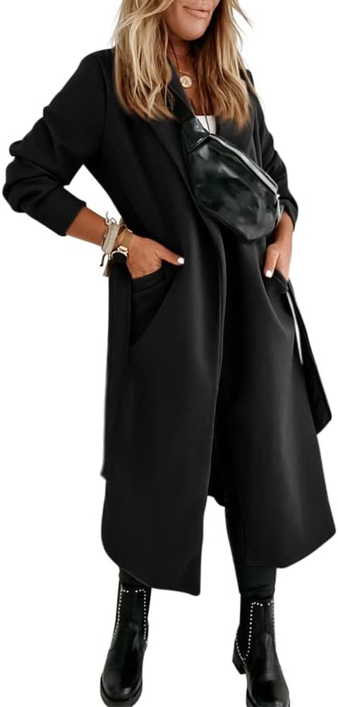 Long Belted Lapel Coat for Women - View 34