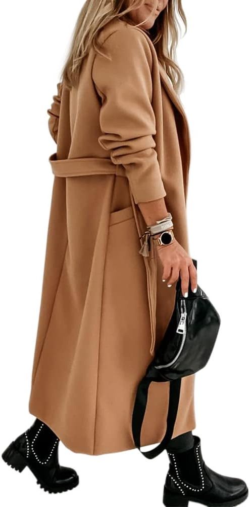Long Belted Lapel Coat for Women - View 40