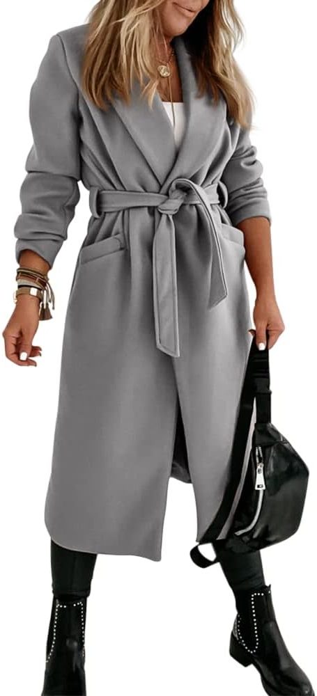 Long Belted Lapel Coat for Women - View 44