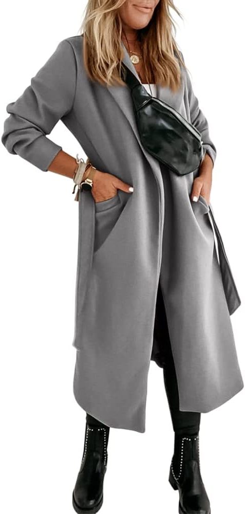 Long Belted Lapel Coat for Women - View 45