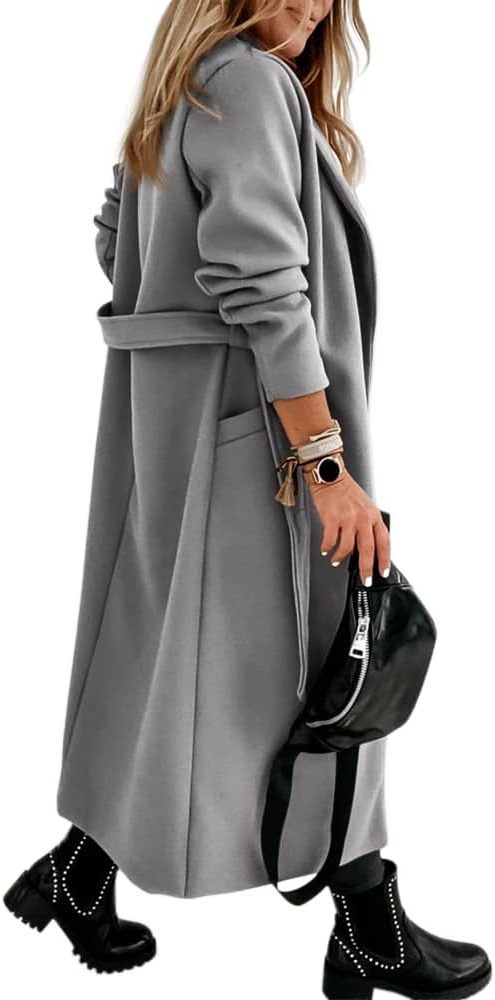 Long Belted Lapel Coat for Women - View 46