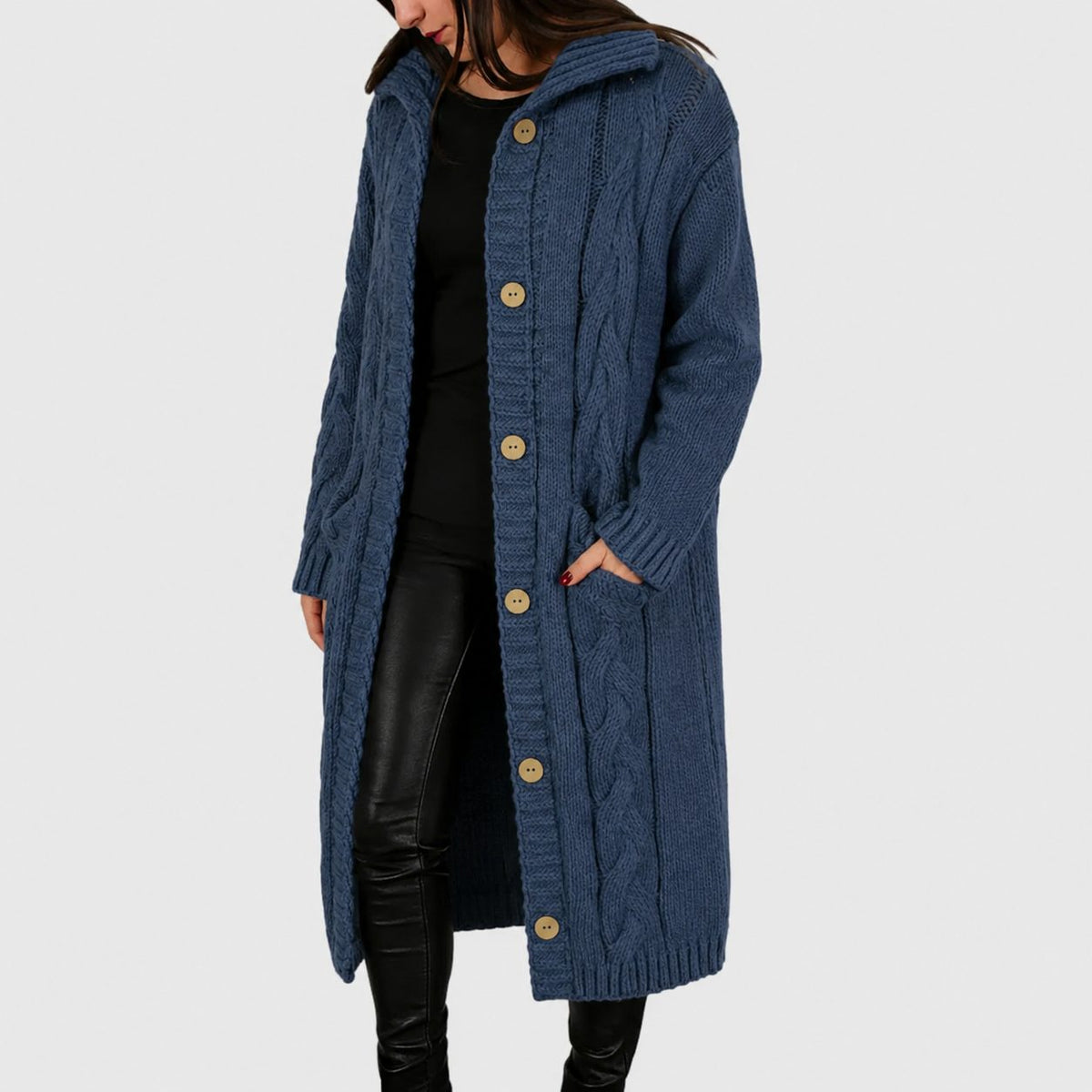 Long Cardigan with Button Closure for Women