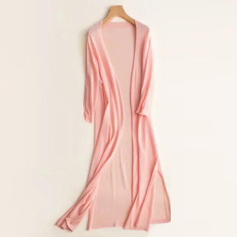 Long Open-Front Cardigan for Women - Pink