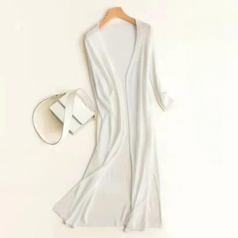 Long Open-Front Cardigan for Women - White