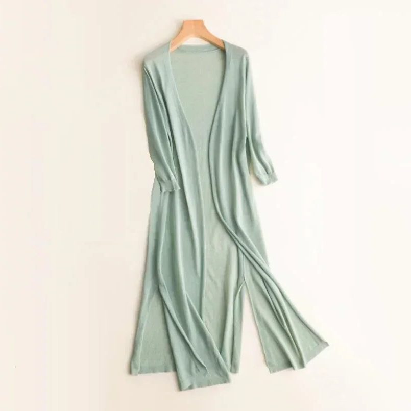 Long Open-Front Cardigan for Women - Green
