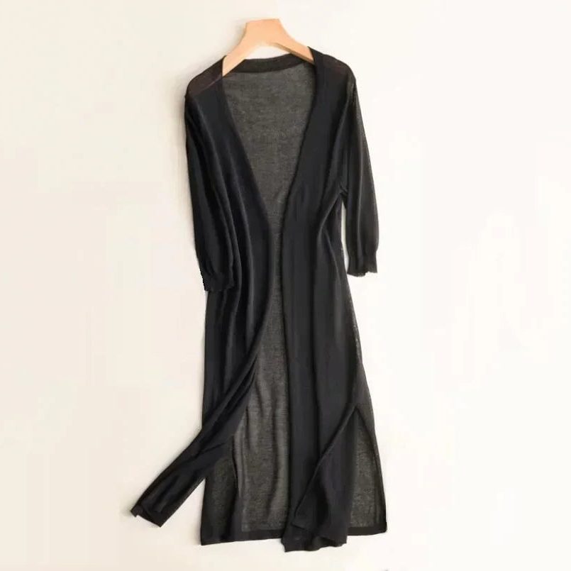 Long Open-Front Cardigan for Women - Black
