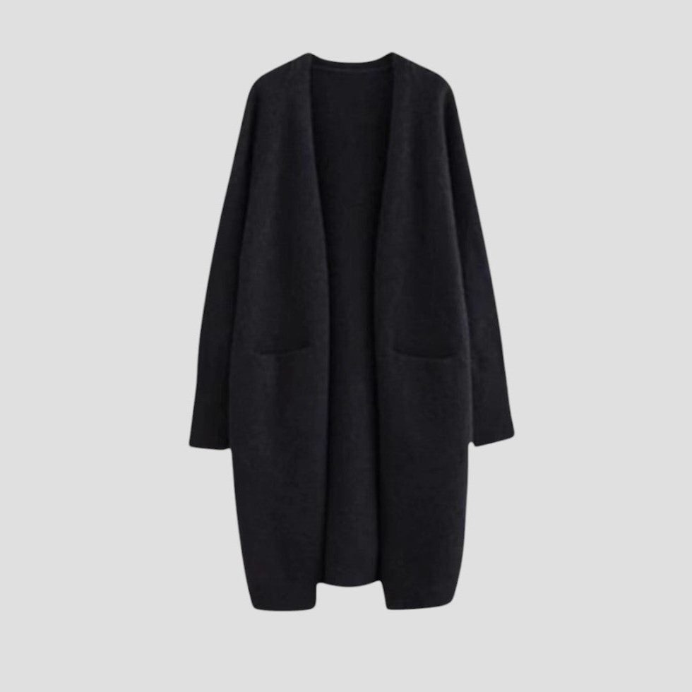 Long Open-Front Cashmere Cardigan for Women - Black