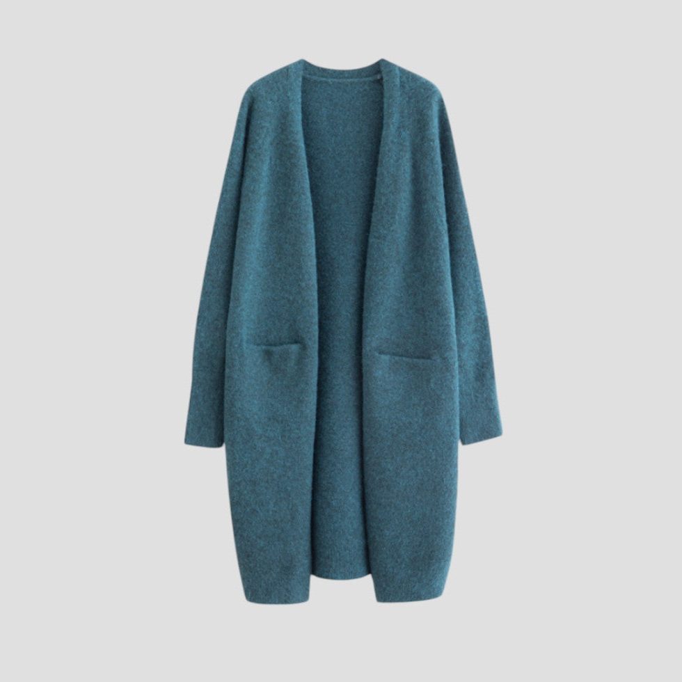 Long Open-Front Cashmere Cardigan for Women - Blue