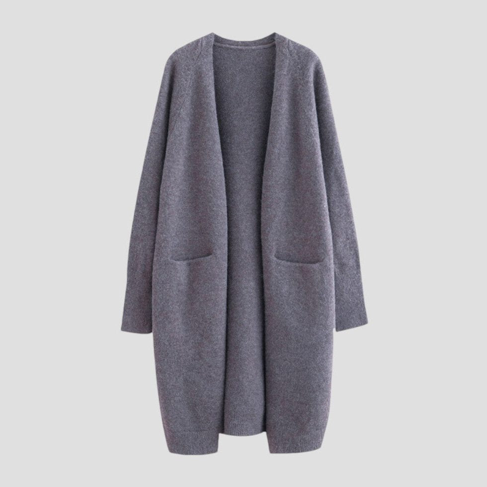 Long Open-Front Cashmere Cardigan for Women - Gray