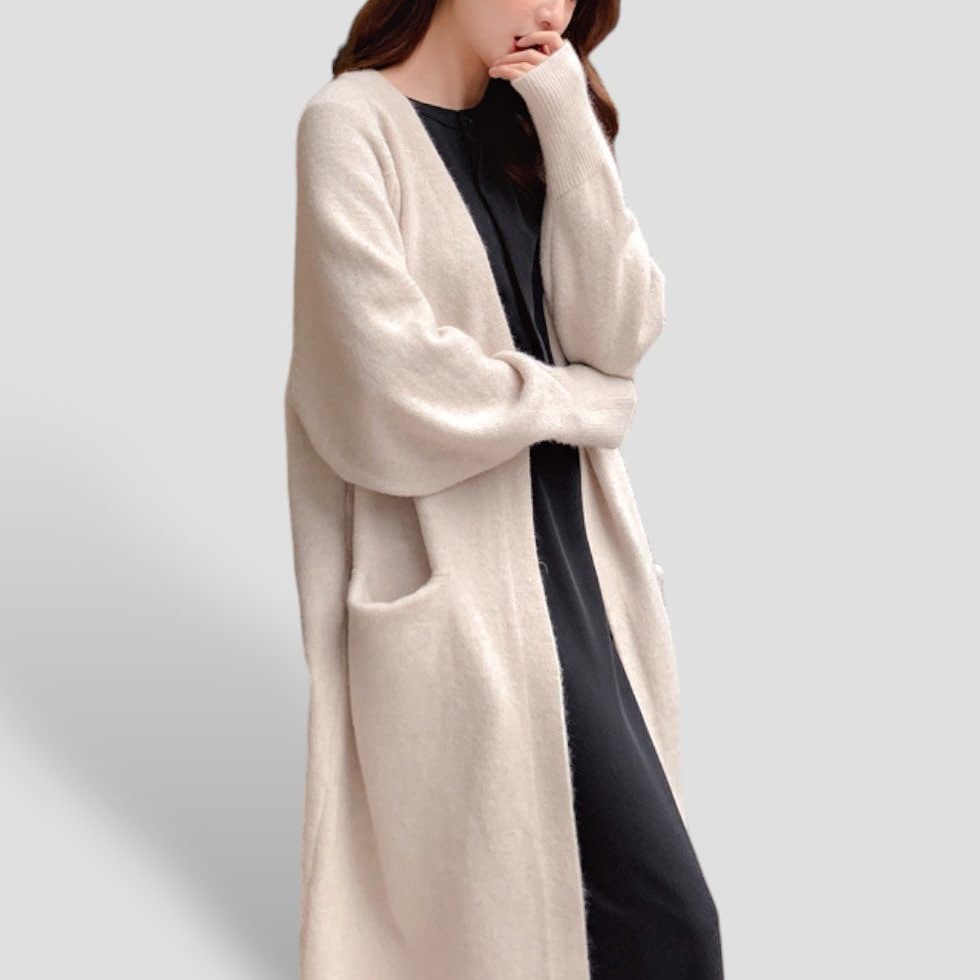 Long Open-Front Cashmere Cardigan for Women - View 3