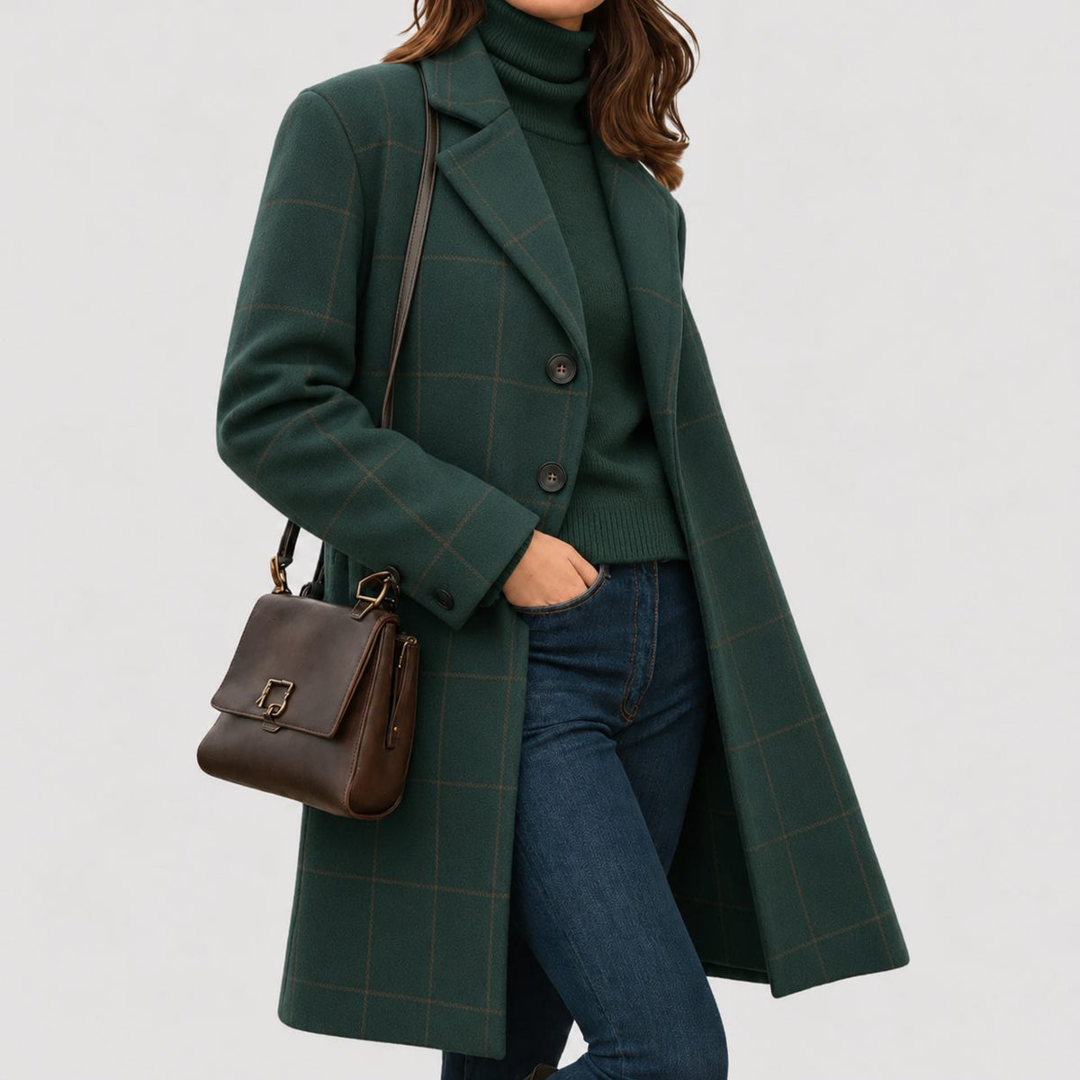 Long Plaid Overcoat for Women