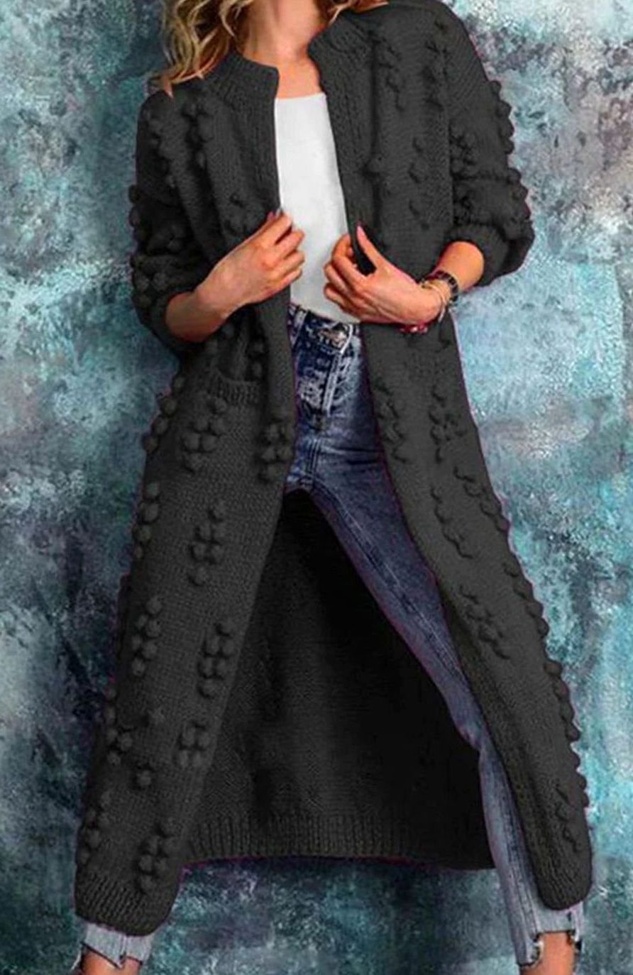 Long Pom-Pom Knit Cardigan for Women