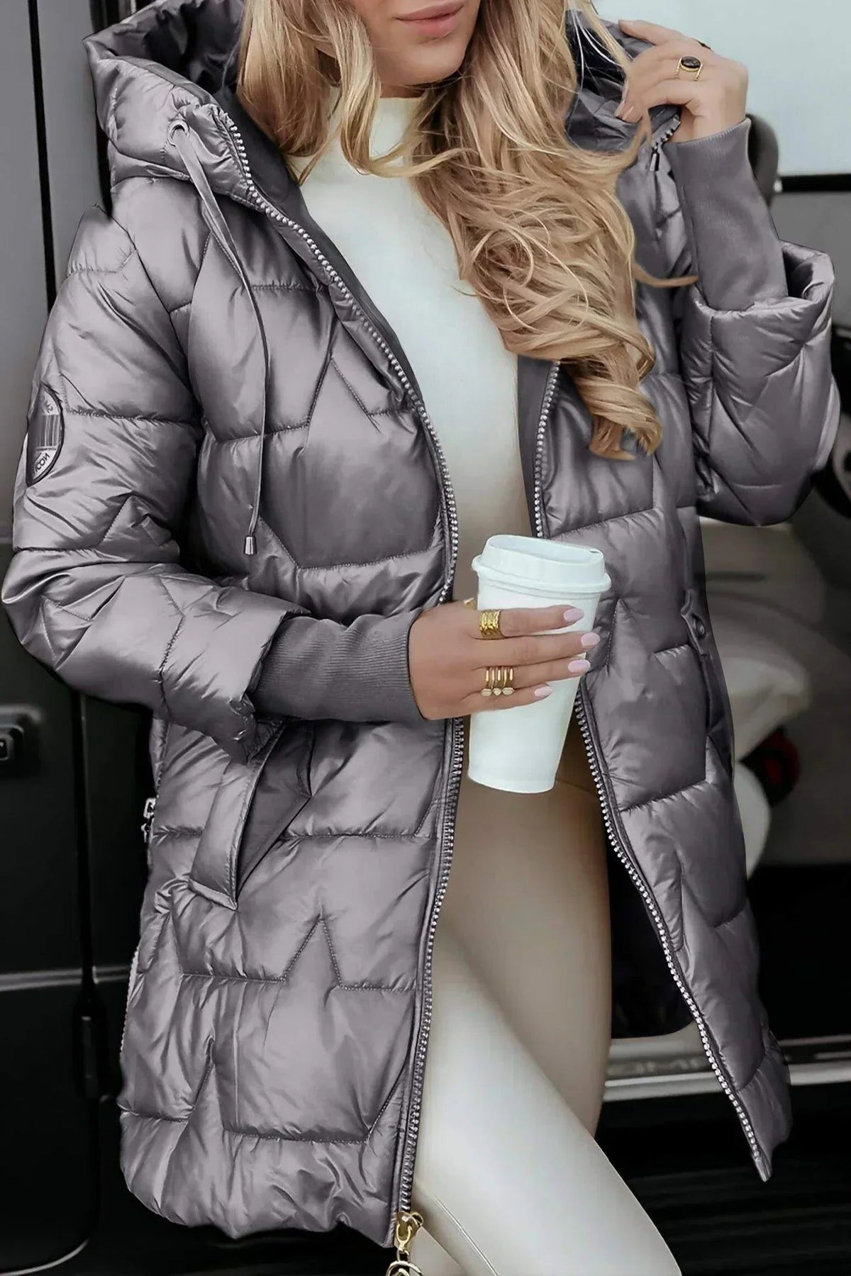 Long Puffer Jacket for Women - Gray