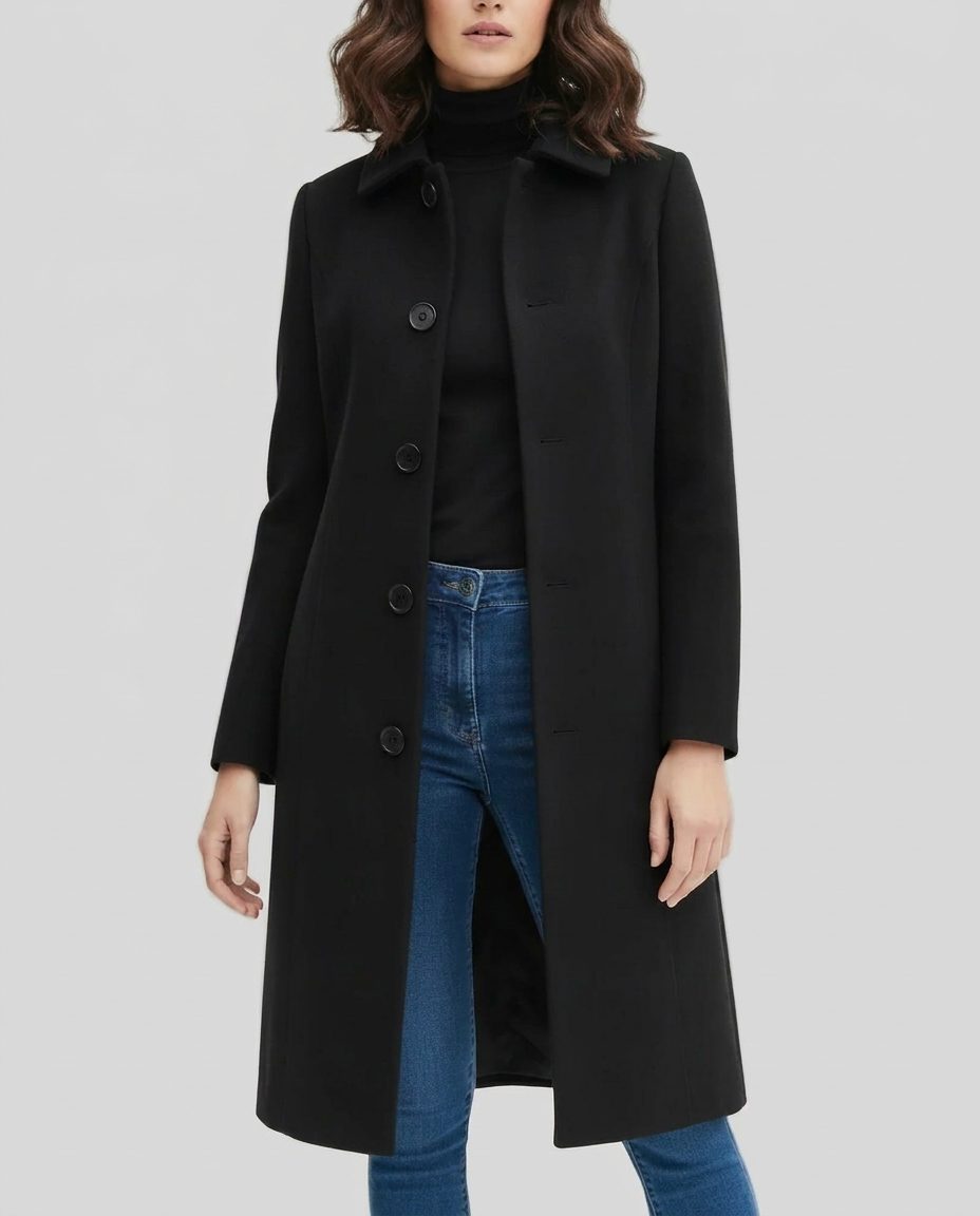 Long Single-Breasted Trench Coat with Collar for Women