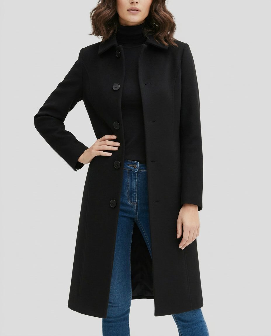 Long Single-Breasted Trench Coat with Collar for Women