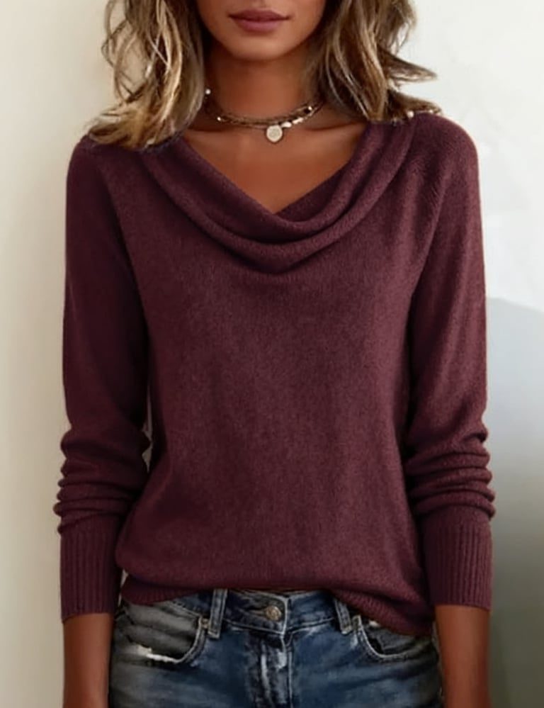 Long Sleeve Cowl Neck Knit Sweater for Women - View 12