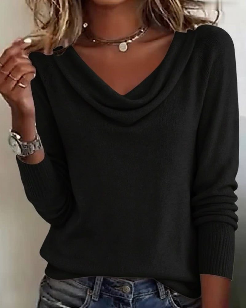 Long Sleeve Cowl Neck Knit Sweater for Women - View 17