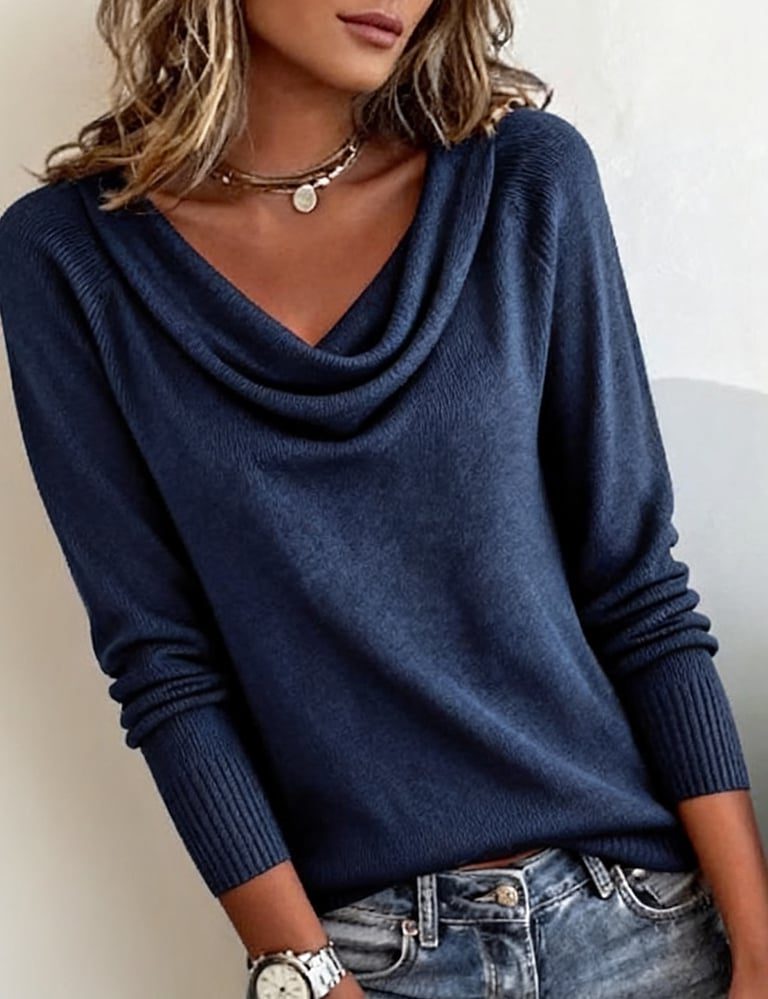 Long Sleeve Cowl Neck Knit Sweater for Women