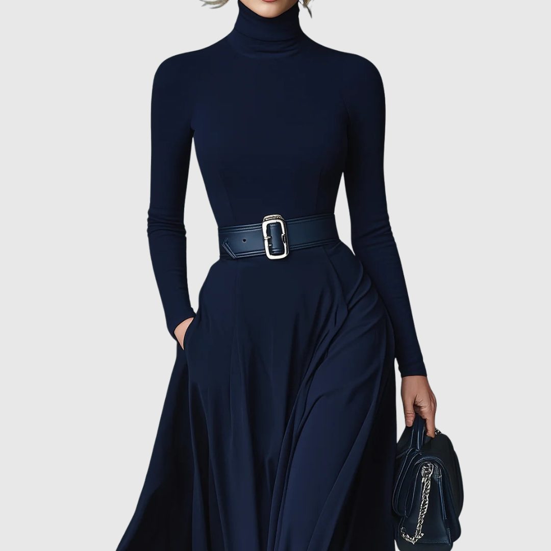 Long Sleeve High-Neck A-Line Maxi Dress for Women