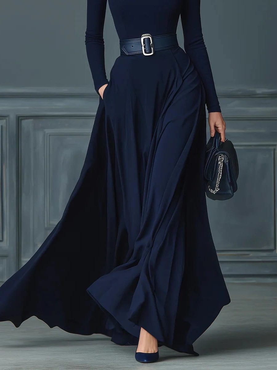 Long Sleeve High-Neck A-Line Maxi Dress for Women - View 4
