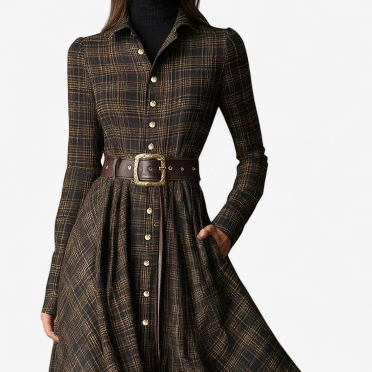 Long Sleeve Plaid A-Line Maxi Dress for Women - View 4