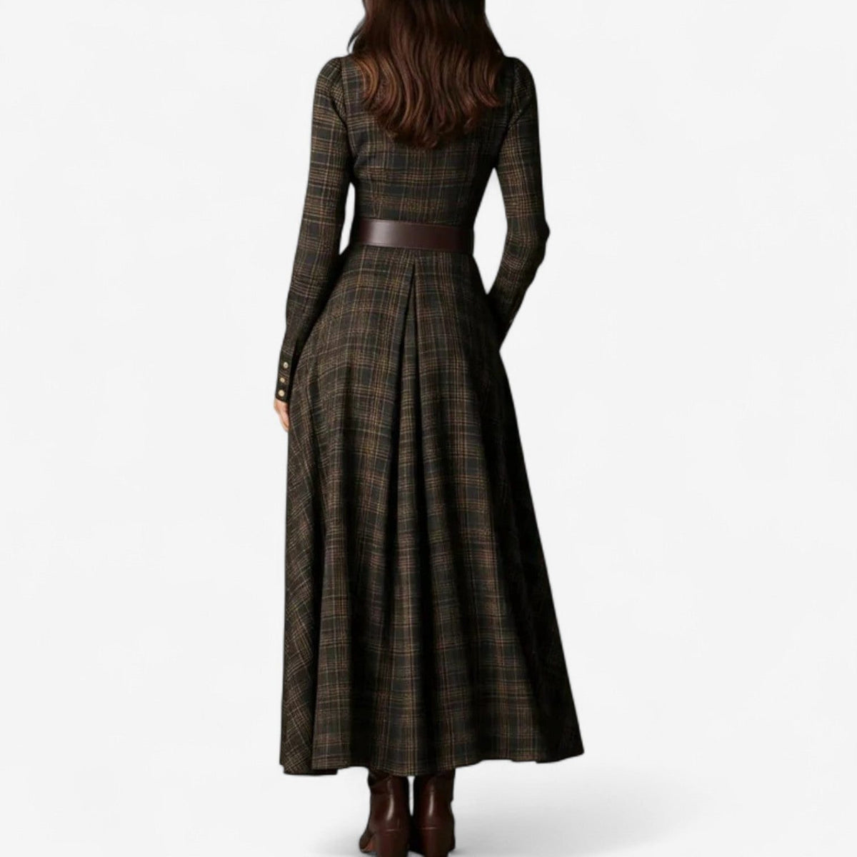 Long Sleeve Plaid A-Line Maxi Dress for Women - View 5
