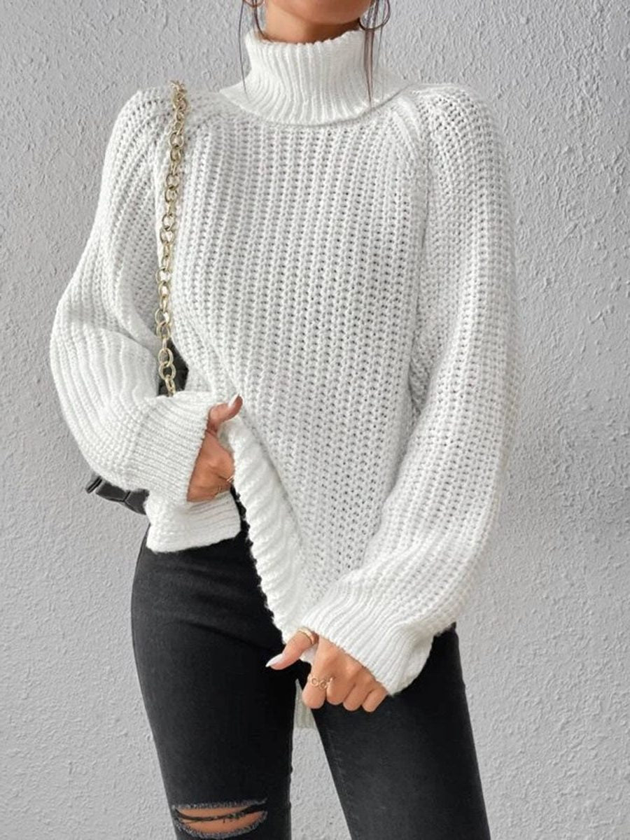 Long Sleeve Turtleneck Sweater for Women - White