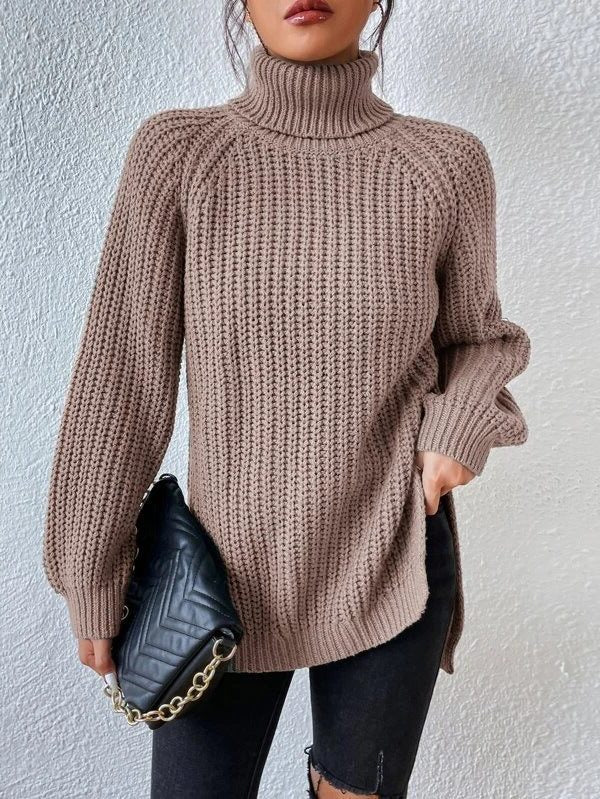 Long Sleeve Turtleneck Sweater for Women - Khaki