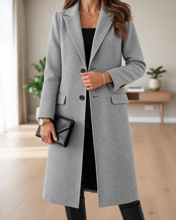 Long Trench Coat with Notched Lapel for Women