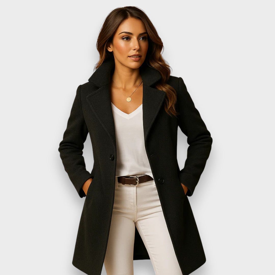 Long Wool Coat with Lapel Collar for Women