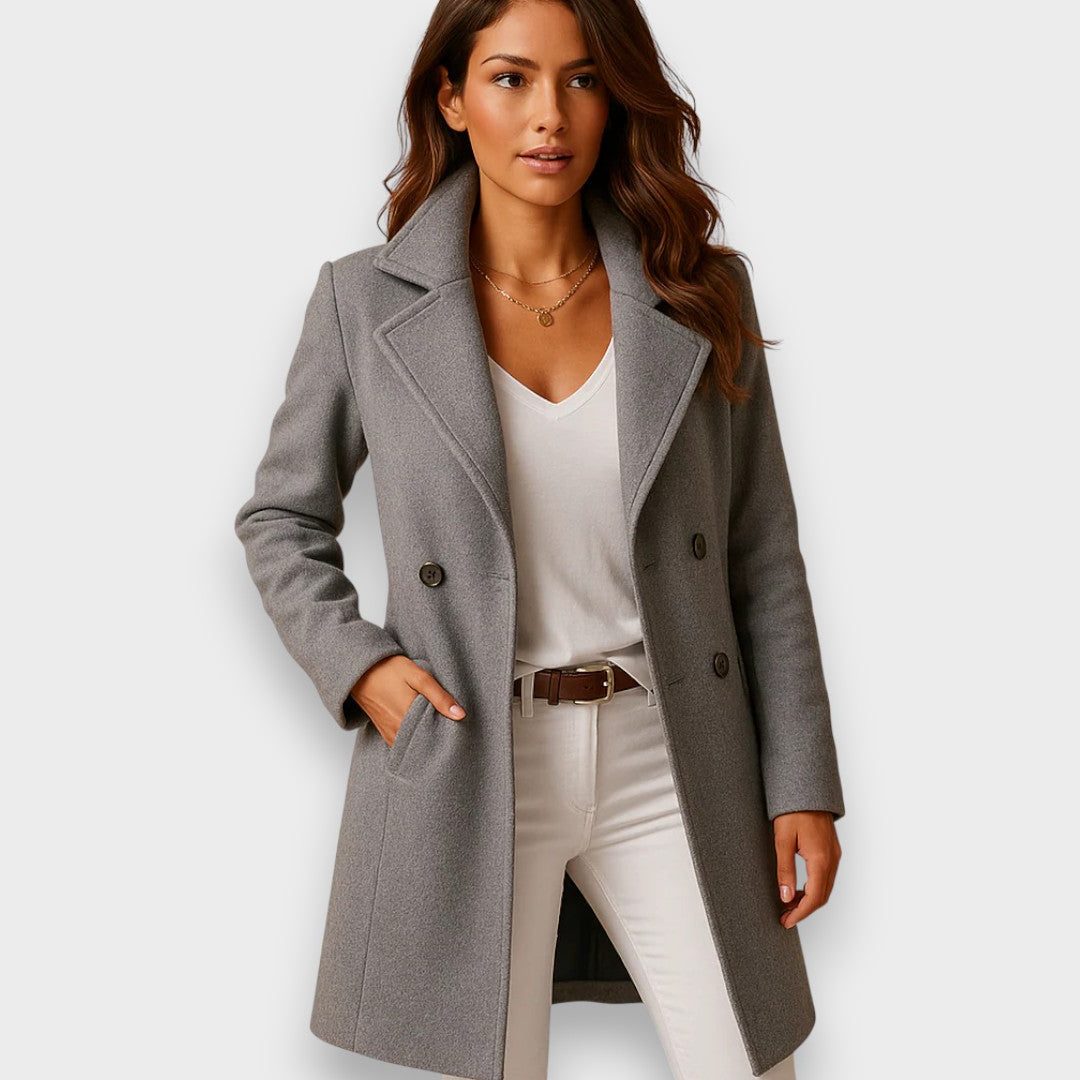 Long Wool Coat with Lapel Collar for Women