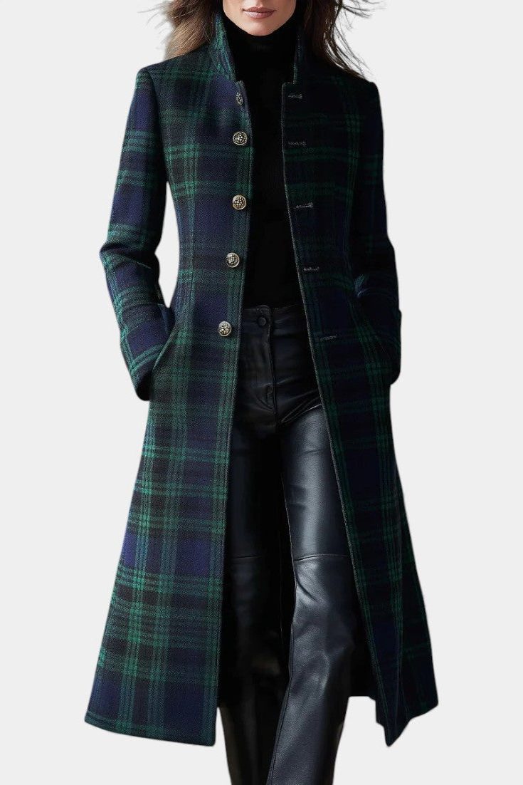 Long Wool Plaid Winter Coat for Women