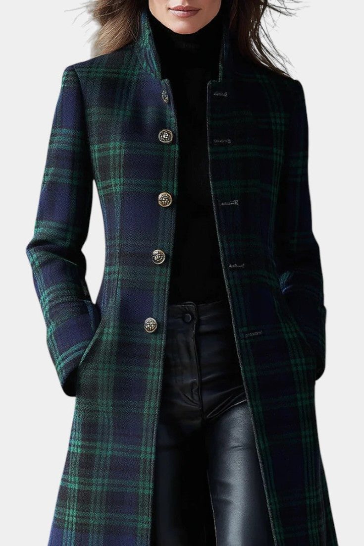 Long Wool Plaid Winter Coat for Women - View 3