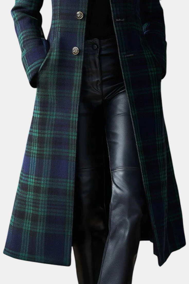 Long Wool Plaid Winter Coat for Women - View 4