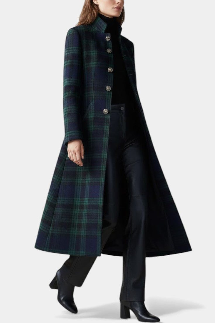 Long Wool Plaid Winter Coat for Women - View 6