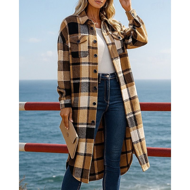 Longline Checked Shirt Jacket for Women