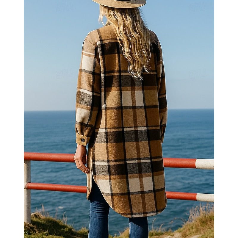 Longline Checked Shirt Jacket for Women