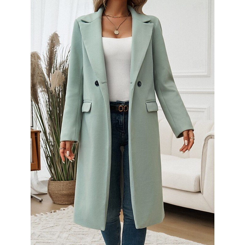 Longline Double-Breasted Coat for Women - Green