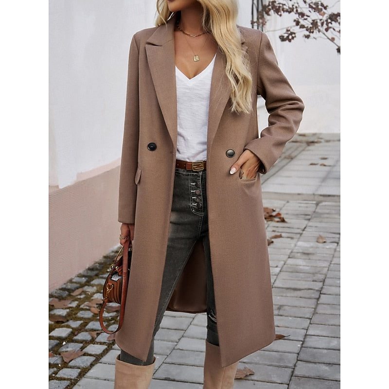 Longline Double-Breasted Coat for Women - View 9
