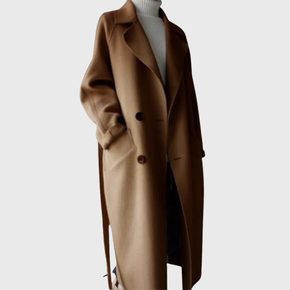Longline Double-Breasted Overcoat for Women - Brown