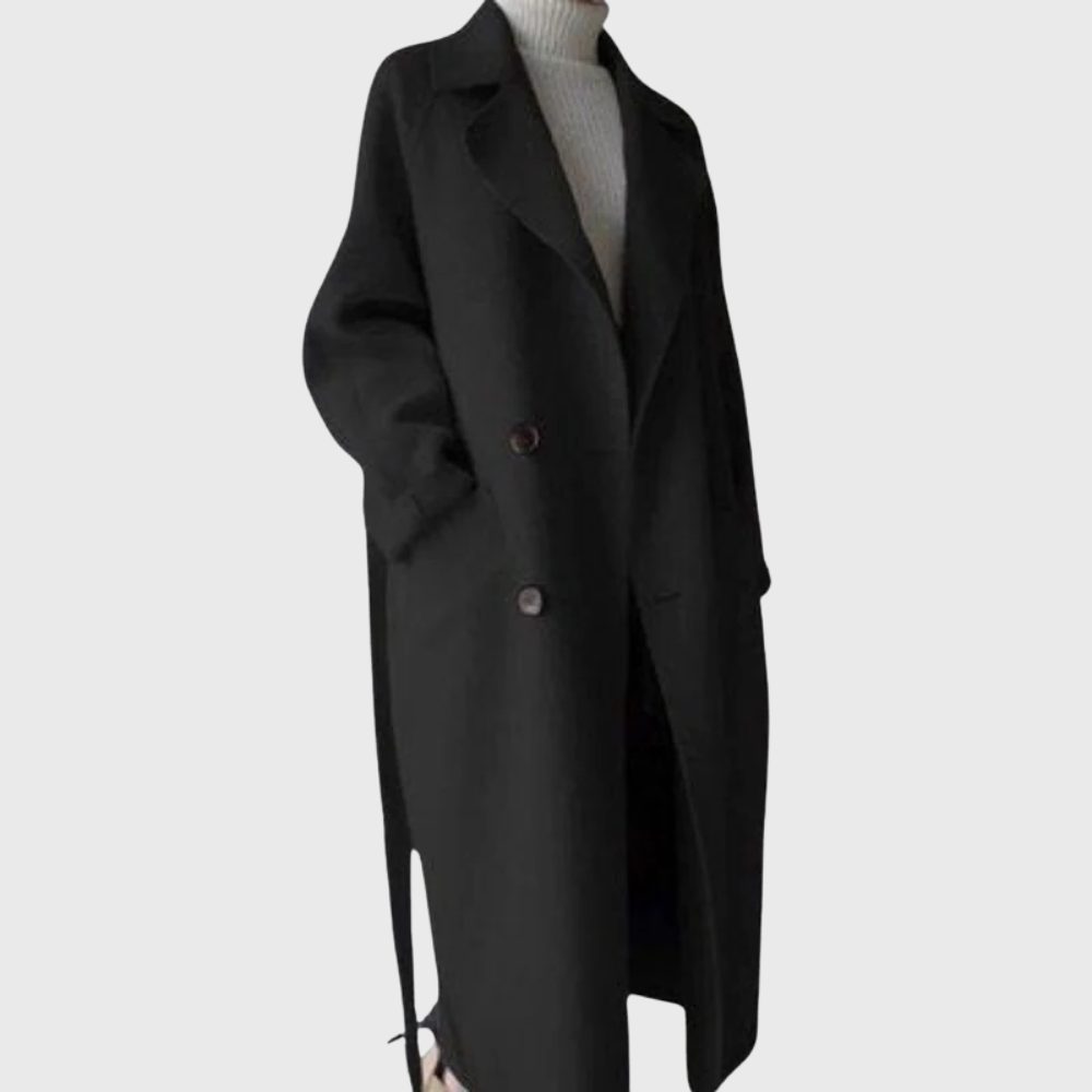 Longline Double-Breasted Overcoat for Women - Black