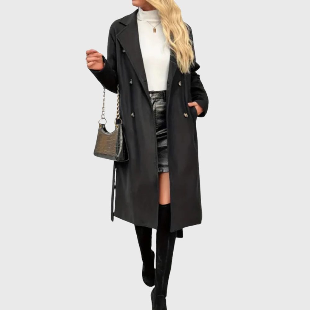 Longline Trench Coat with Double-Breasted Front and Belt for Women - View 2